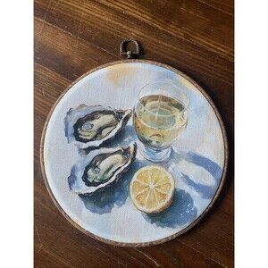 NEW PRIMITIVE Oyster Picture Print Framed Lemon Wine Lunch Dinner Summer Shore